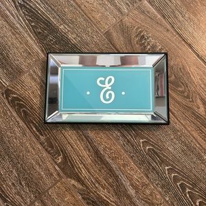 “E” Aqua and Mirrored Jewelry Tray